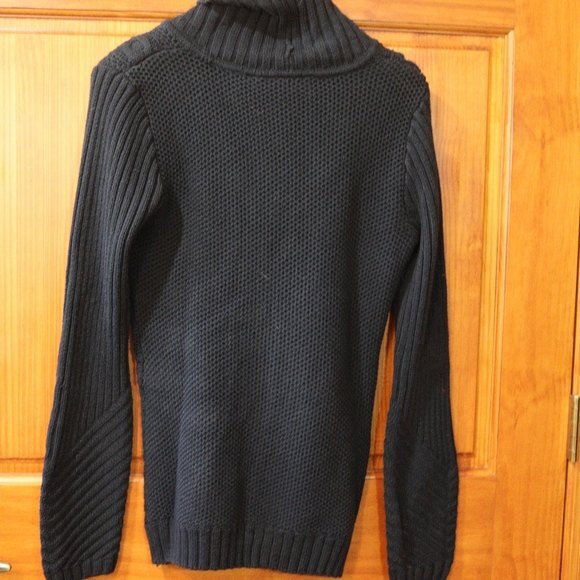 DKNY Jeans Black Cable Knit Sweater Textured Waffle Rib Swirl Band Collar Large - Picture 2 of 13